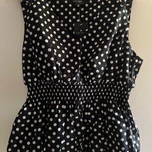 Kate Spade Black and White Polka Dot Peplum Tank XL